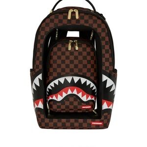 Sprayground Brown Checkered Shark Backpack Set